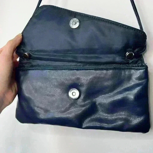 Vintage Y2K Inspired Party Stylish Navy Blue Faux Leather Shoulder Bag Purse - Picture 12 of 16